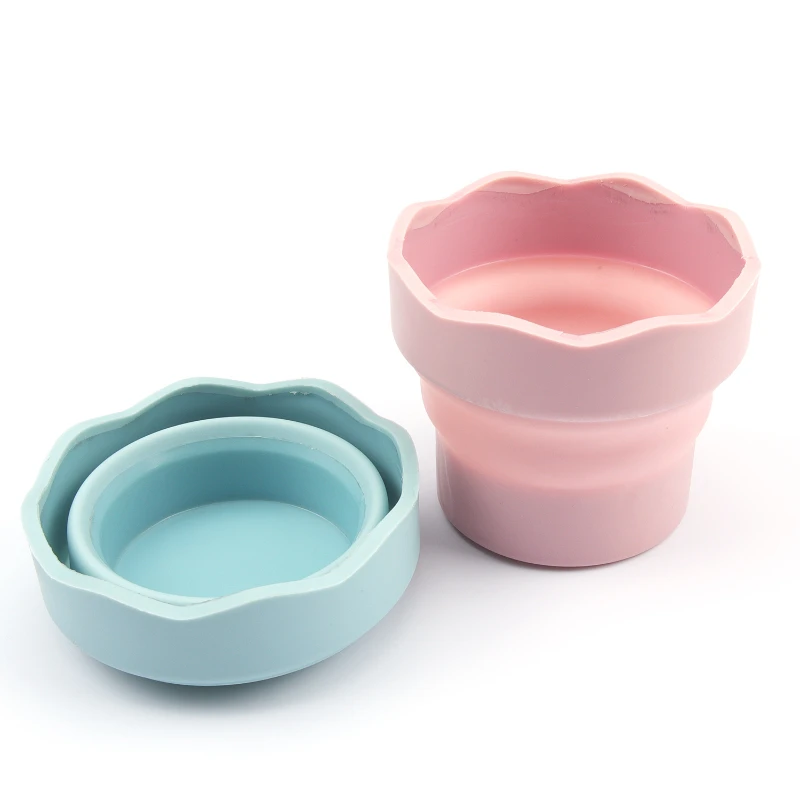 

Foldable Silicone Washing Pen Bucket Watercolor Acrylic Oil Painting Gouache Special Powder Blue Two-color Portable Art Bucket