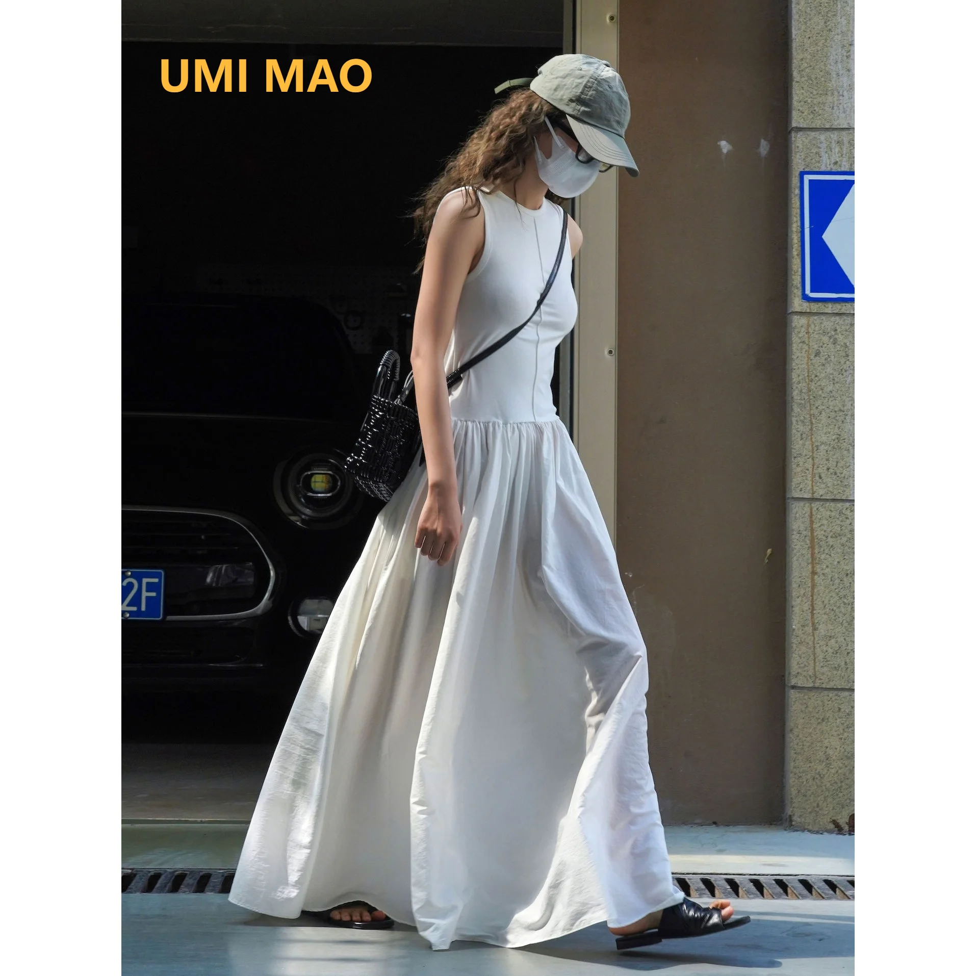 

UMI MAO летнее Новое корейское модное Спортивное платье без рукавов облегающее тонкое крутое ТРАПЕЦИЕВИДНОЕ длинное платье для женщин