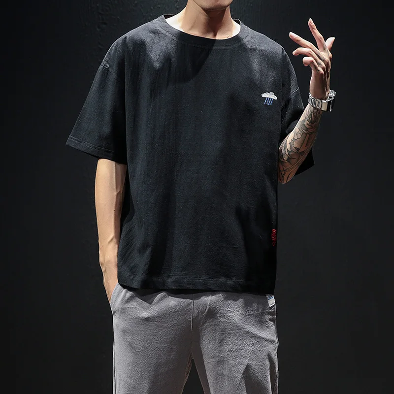 

Летняя мужская футболка LIFENWENNA, повседневные Большие размеры, Ранняя Мужская футболка, новый модный простой дизайн, топы с круглым вырезом в ...