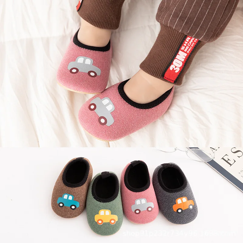 

Baby Boys Girls Toddlers Cartoon Car Non-Skid Indoor Kids Floor Slipper Infant First Walker Cotton Knitted Shoes Ideal Gift