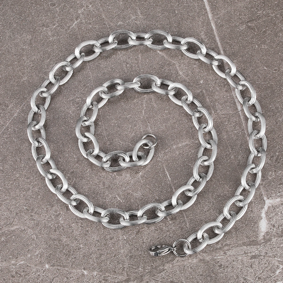 

US7 Men Necklace Stainless Steel Curb Rolo Link Chain Silver Color Embossed Basic Male Choker Jewelry Gifts Free Shipping