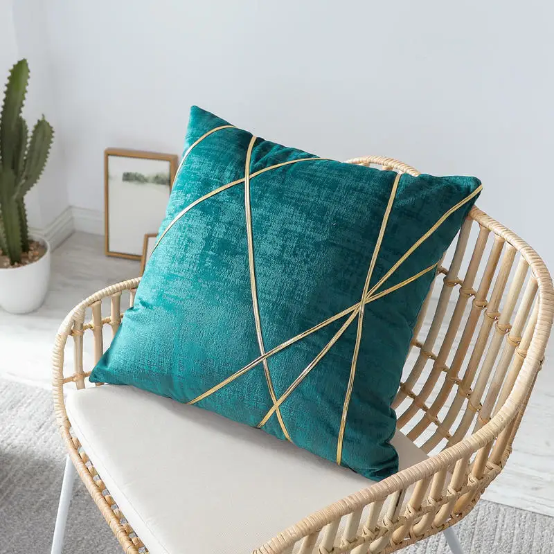 

Light Luxury Cushion Cover Geometric Gold Stripes Pillow Cover Square Pillow Case Green Home Decor Sofa Decoration 45x45/30x50cm