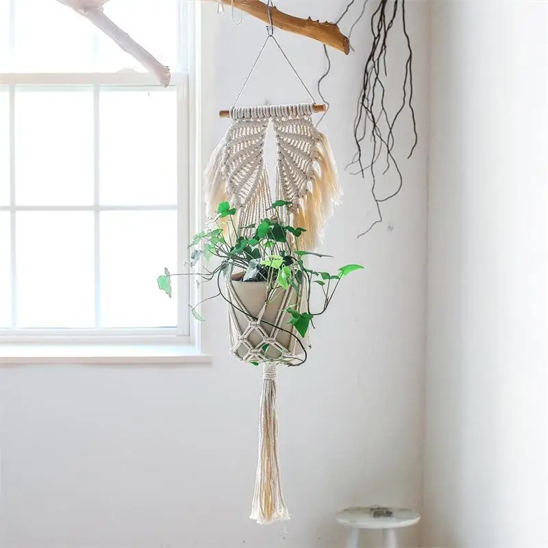 

Macrame Wall Hanging Plant Holder Bohemian Style Angel Wing Shaped Planter Cotton Hand Weaving Flowerpot Net Bag For Home Decor