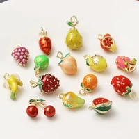 10 enamel 3d forest fruit collection pendants for necklace jewelry findings strawberry apple durian goldtone food charm bulk