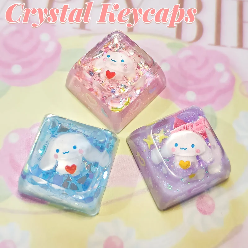 

Sanrio Kawaii Cinnamoroll Kuromi Keycaps Cartoon Style Translucent Mechanical Keyboard Keycap Cute Original Keyboard Accessories