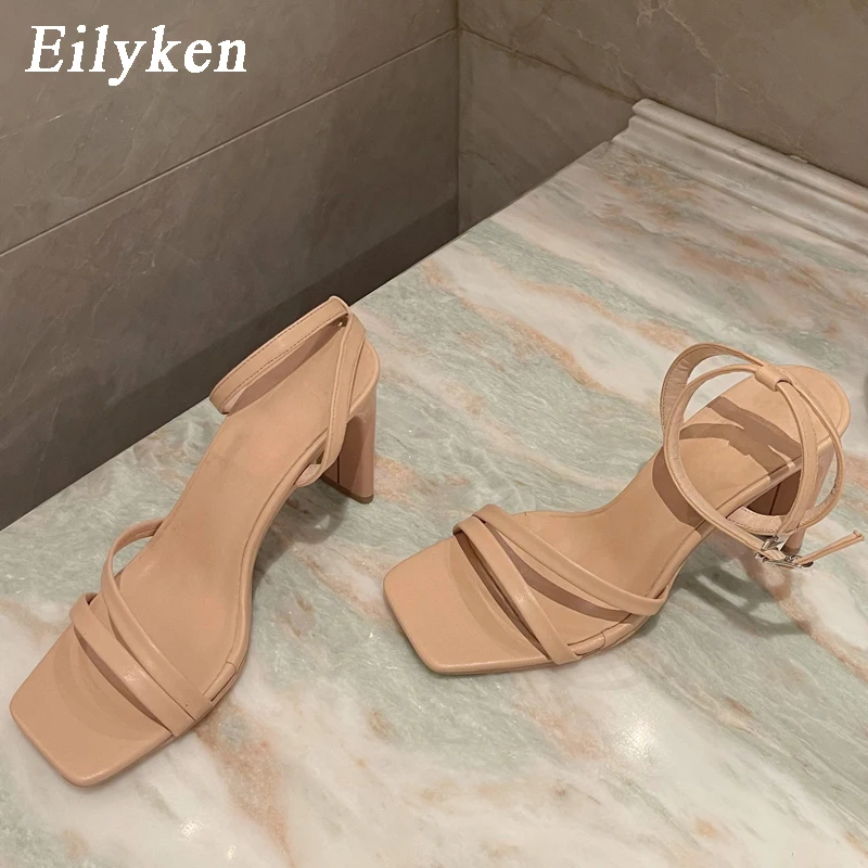 

Eilyken/летние однотонные женские сандалии-гладиаторы с узкими ремешками; Пикантные женские модельные туфли на высоком квадратном каблуке с п...