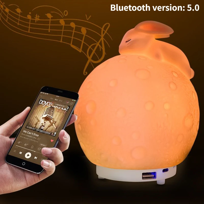 Ночсветильник с милой луной Кроликом динамик Bluetooth звуковая лампа практичная