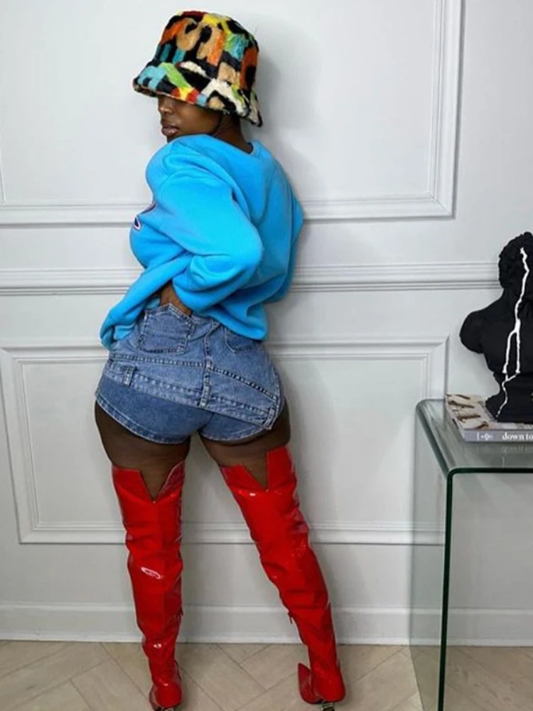 XIZOU Asymmetrical Denim Shorts Skirts 2023 Women Fashion High Waist Bodycon Summer Outfits Streetwear y2k Female Bottoms Blue