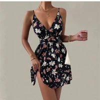 2022 fashion dress women print sleeveless spaghetti strap sexy backless midi dresses female women clothing sexy dress