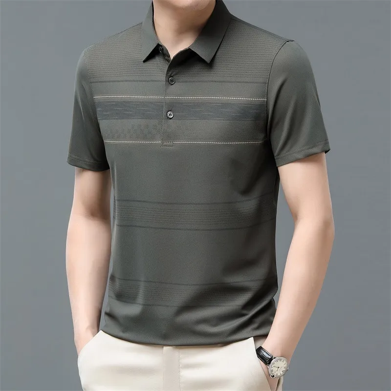 

Новая модная брендовая мужская рубашка-поло, роскошная свободная летняя рубашка с коротким рукавом, полосатый воротник, Корейская Деловая одежда, топы