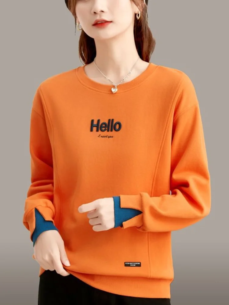 

Sweatshirts Round Neck Female Loose Hoodies Casual Women's Clothing Embroidered Pullover Long Sleeve Top Thin Autumn New 2023