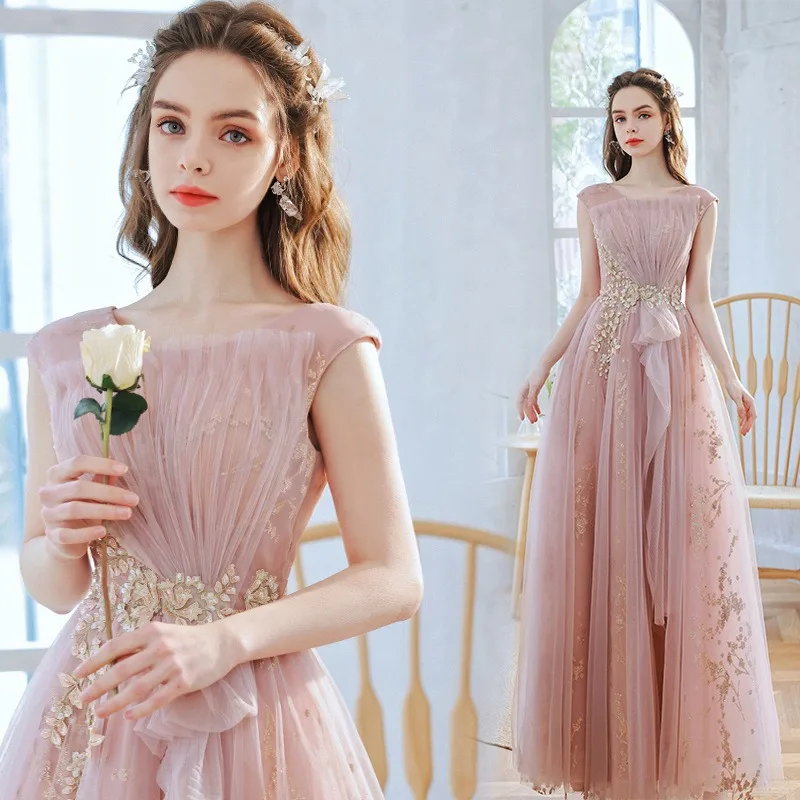 Элегантное вечернее платье, платья для женщин, розовое платье без рукавов для банкета, выступления, приема, вечернее платье для свадьбы, унисекс, платье на день рождения