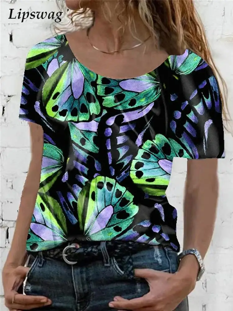 

Women 2022 Spring Elegant Pattern Print Blouse Shirt Fashion O Neck Pullover Tops Office Lady Casual Short Sleeve Blusa Harajuku