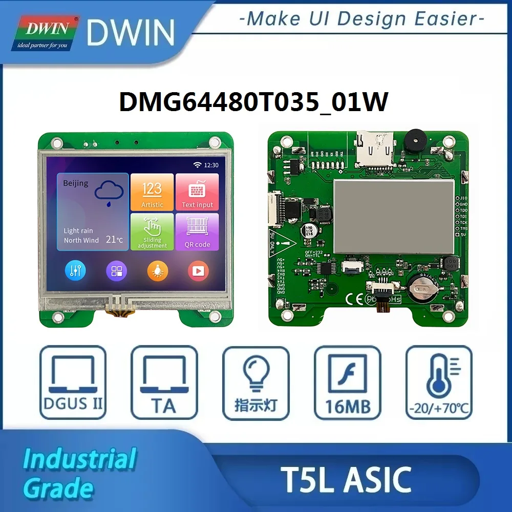 

DWIN,640*480 Pixels IPS TFT LCD Display UART LCM 3.5 Inch HMI Monitor Touch Screen TTL/RS232 DMG64480T035_01W Industrial Grade