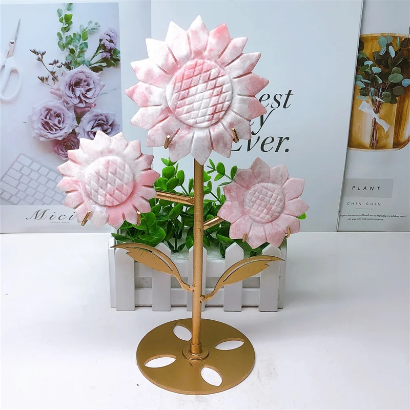 Натуральный розовый опал Подсолнечник резьба КВАРЦ ИСЦЕЛЕНИЕ Кристалл Камень