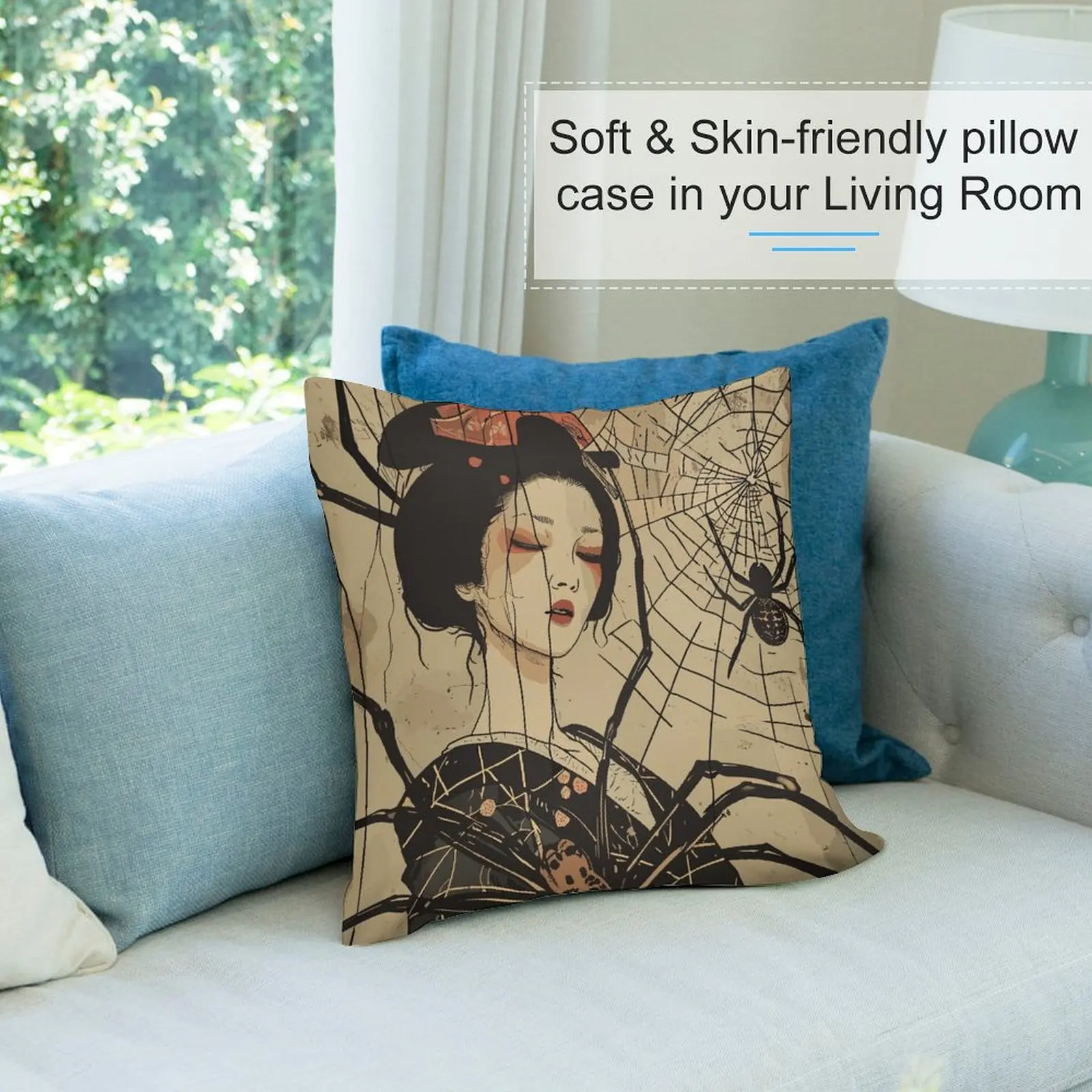 Японская Подушка Jorogumo Art 02 эластичная наволочка для дивана рождественские