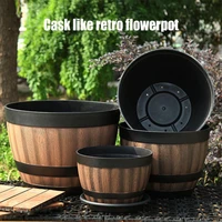 garden resin flower pot cute shape whiskey barrel flower pot round planter vintage style great indoor outdoor garden yard patio