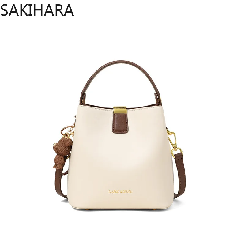 Сумка через плечо для женщин однотонная простая модная ведерка винтажная