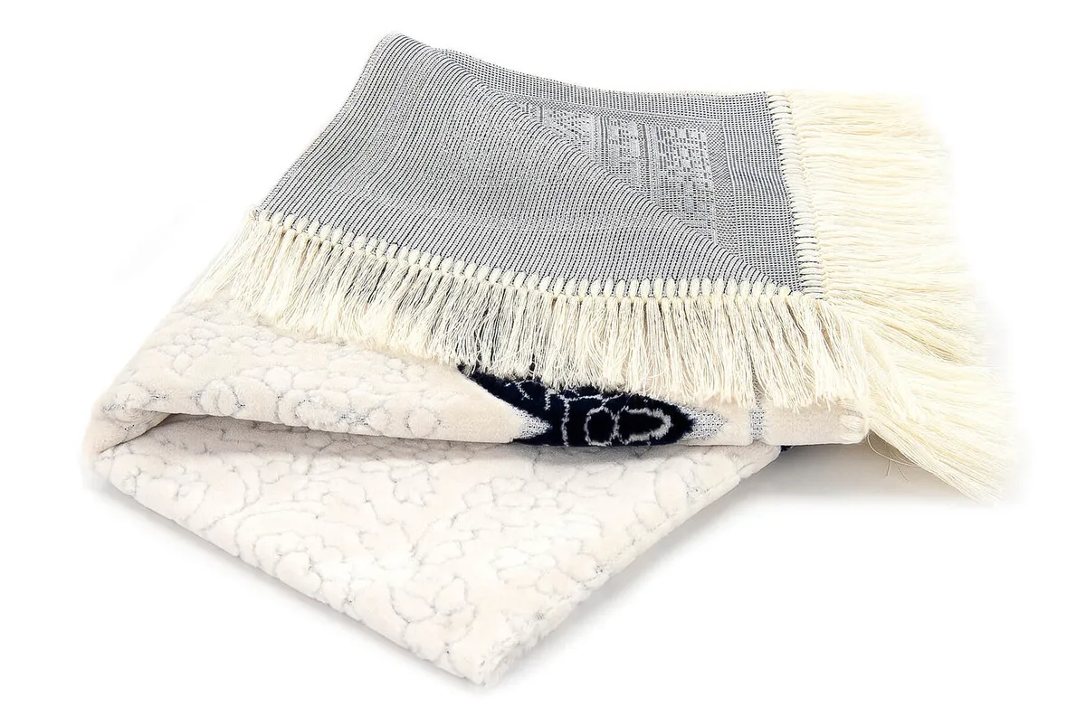 Iqrah Lux extra kadife silvery prayer rug-navy blue Muslim sets