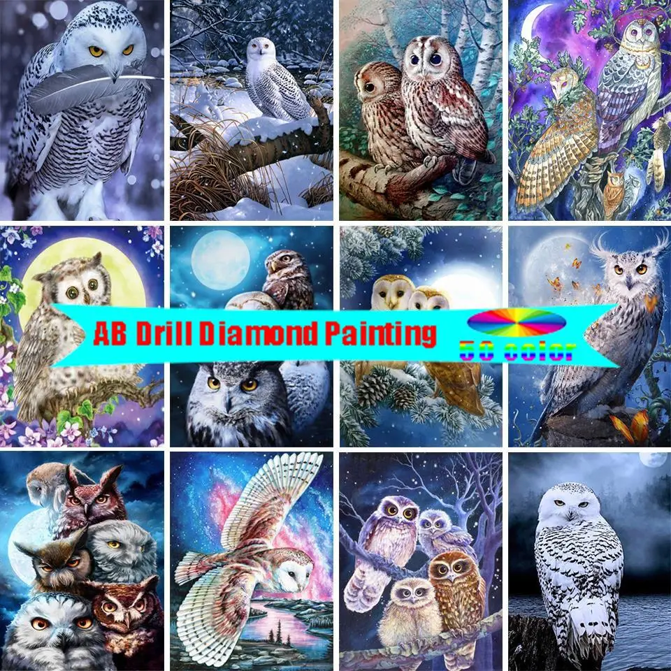 AB Diamond Painting Paintings for Living Room Owl   5d Diamonds Picture Mosaic Embroidery Full Accessories Art Kit Tools