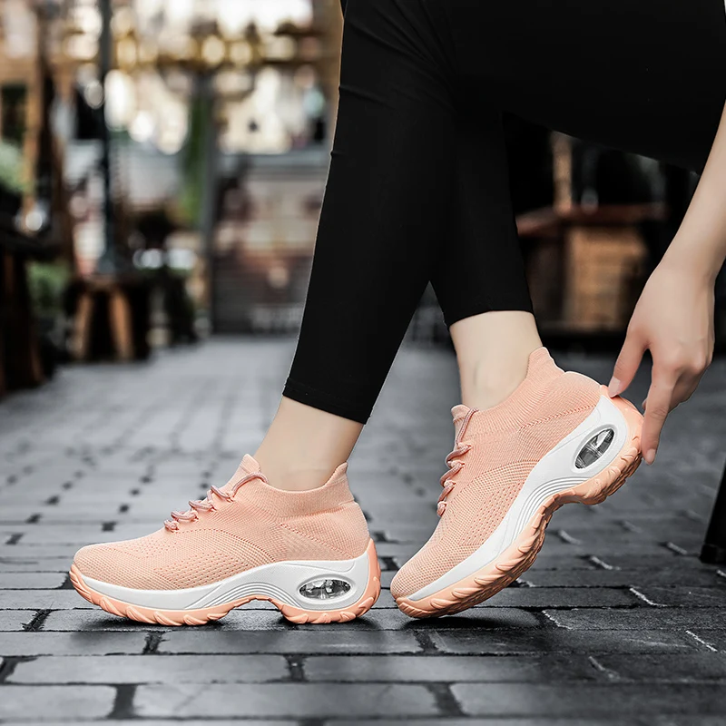 JIEMIAO New Women's Walking Shoes Sock Sneakers Platform Nursing Shoes Fashion Non-Slip Knited Casual Loafers Size 35-42