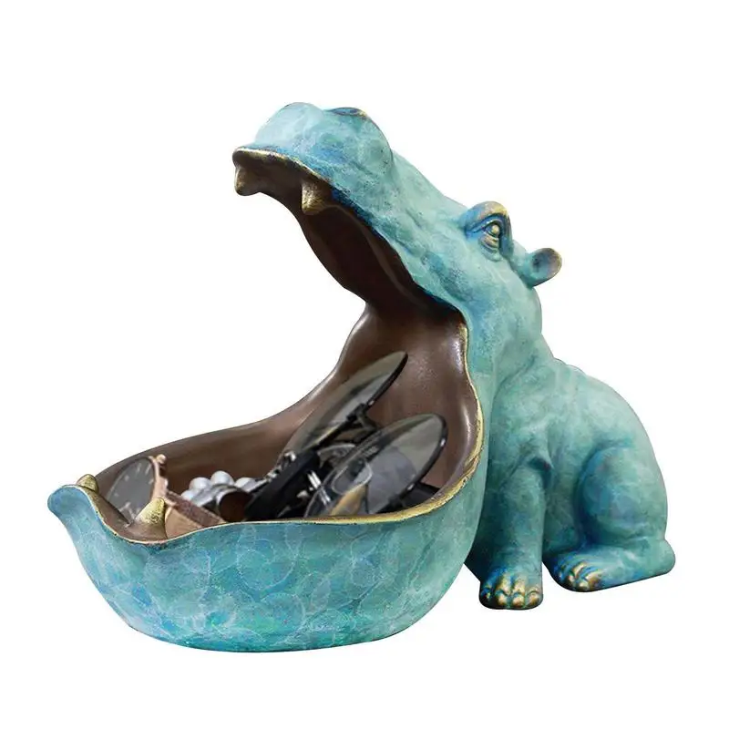

Resin Hippo Statue Hippopotamus Sculpture Figurine Key Candy Container Sundries Storage Holdertable Artware Desk Decoration