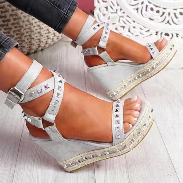 

New Hemp Rope Weaving Wedges Sandals Summer Pumps with Ankle Strap Sandals Stripper HeelsOpen Toe Women's Shoes Stripper Shoes