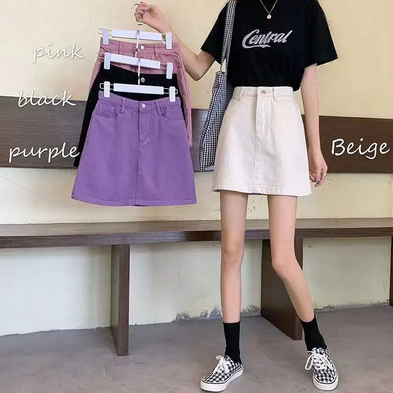 

Fashion Solid Demin Mini Skirt Women Summer 2022 New Korean Causal Jean Short Skirt Female Y2K Purple Faldas Mujer 5xl