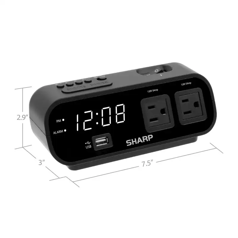 

Alarm Clock with 2 AMP USB Port and 2 x AC Power Outlets Desktop led display Date and time clock wirelesss Digital clock glow in