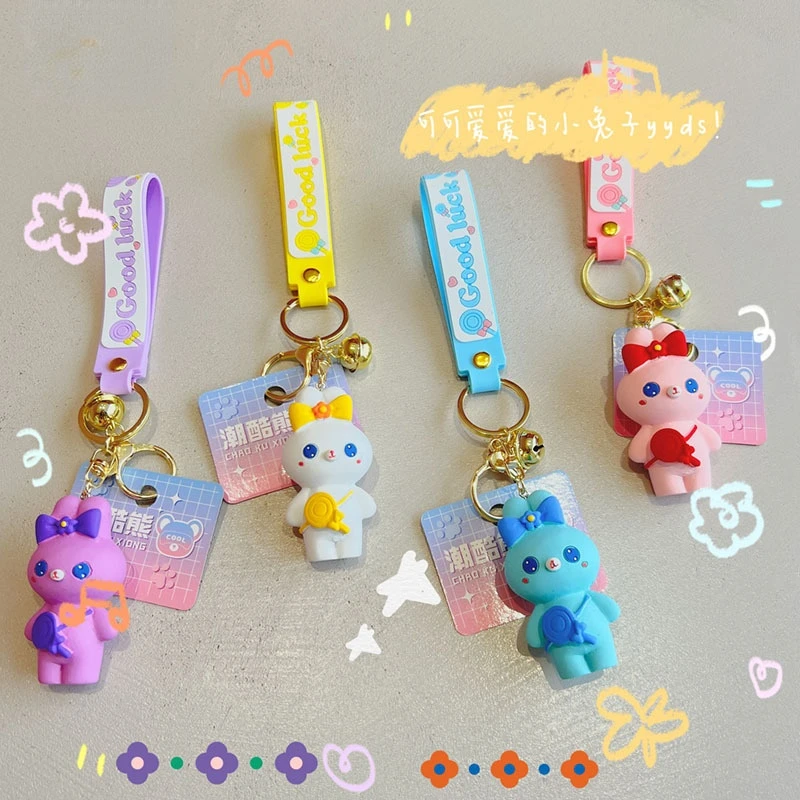 

Cartoon personality backpack rabbit doll keychain cute rabbit bag pendant accessories creative car key chain wholesale
