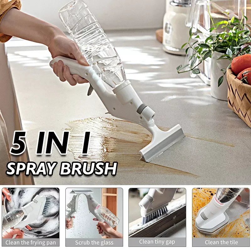 

NEW2023 Multifunction Spray Cleaning Brush Set Suitable Bathroom Toilet Wall With Removable 4 Brushes Cleaning Tools Kitchen Acc