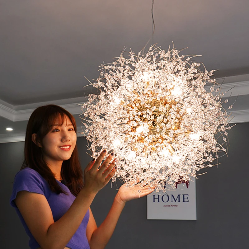 

Nordic Dandelion Crystal Chandelier Iron Art Circular Living Room Lamp Strip Dining Room Interior Lighting Decoration Led Chande