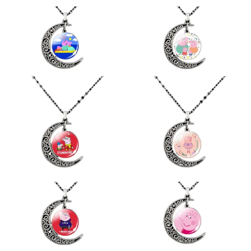 

Peppa Pig crescent necklace pendant cartoon George Pig Mummy Pig Daddy Pig male and female student couple cosplay social jewelry