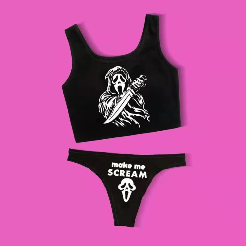 

Sexy Goth Women's Bikini Two Piece Skull Print Bikini Suit Split Swimsuit Goth Beach Wear
