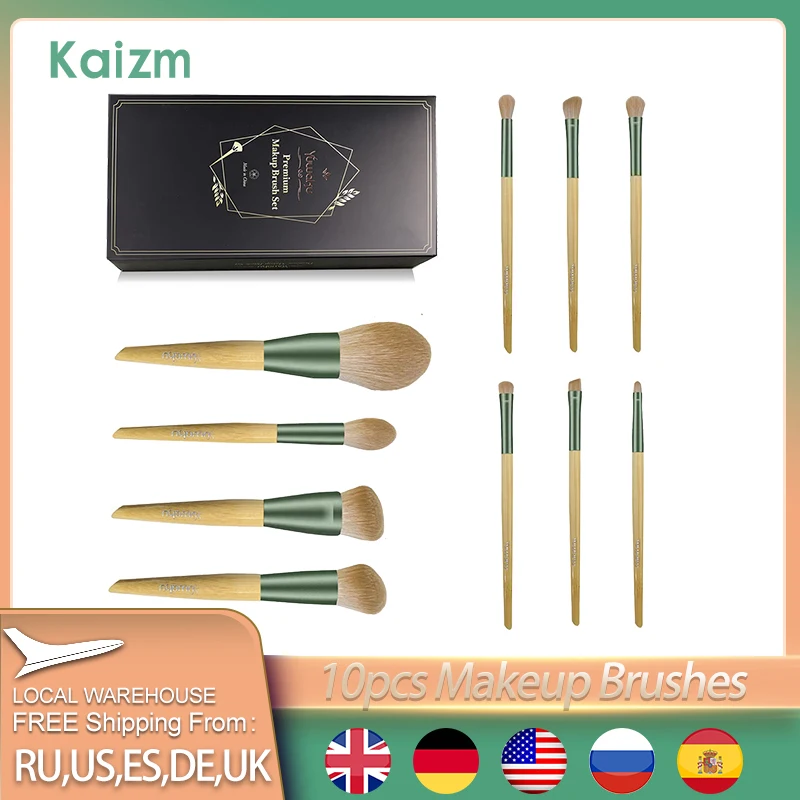 

Yuwaku Makeup Set 10pcs Professional Brushes Foundation Powder Blush Eye Shadow Brush Kit Tools Black Premium Case Gift
