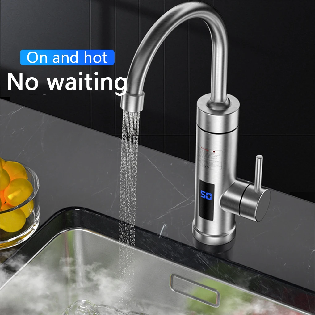 

Electric Heated Kitchen Faucet Detachable Screen Display Leakproof Household Hotel Bathroom Digital Tap Silver UK Plug