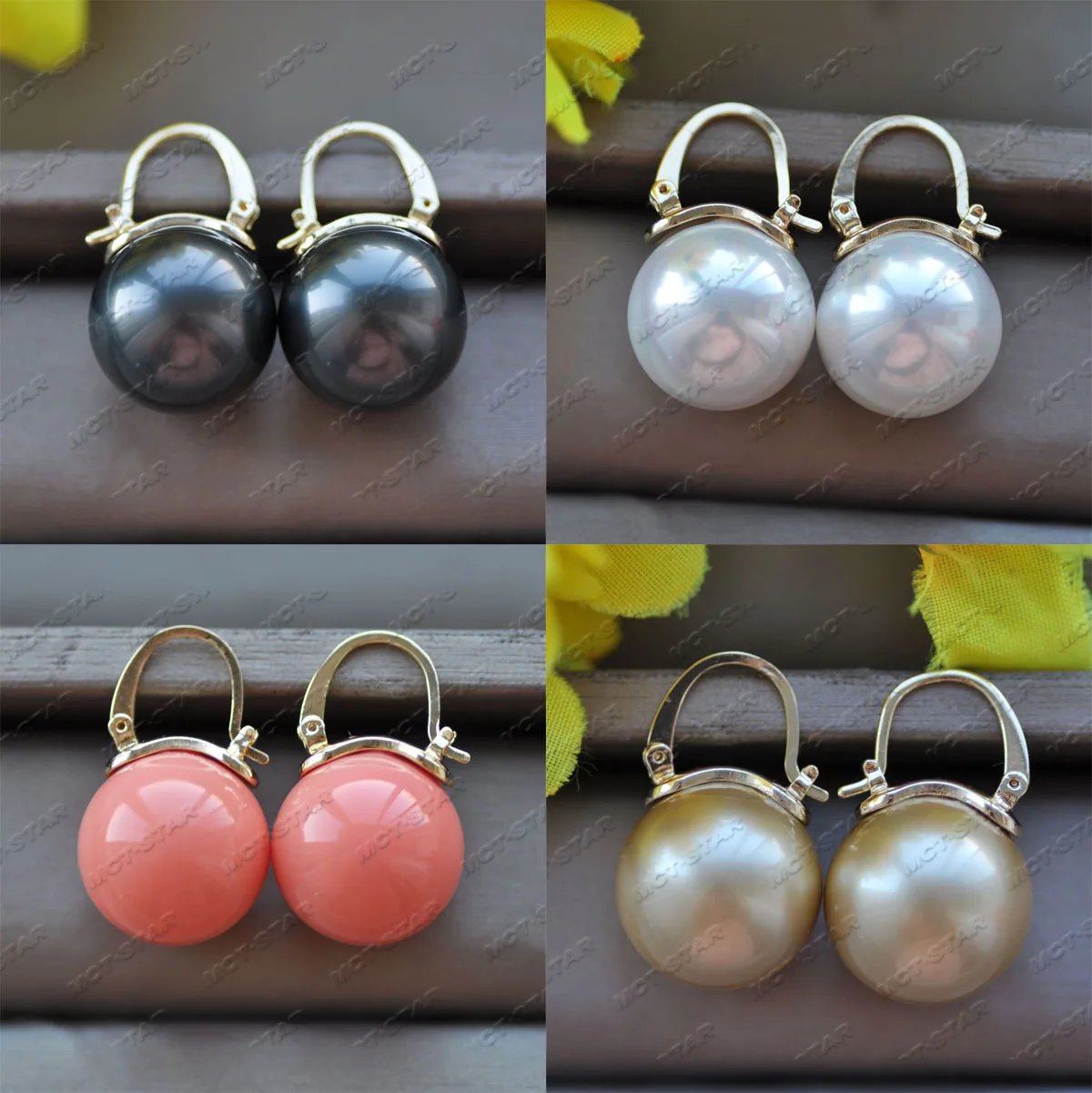 

MTC · STAR Z11833 16 мм белые черные розовые Золотые круглые жемчужные серьги