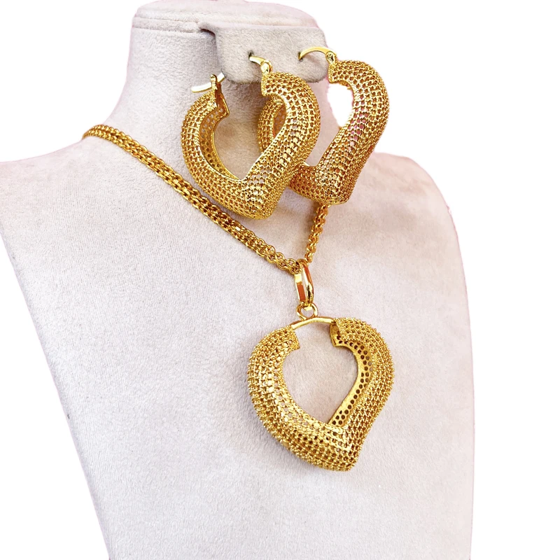 

Gold Color Heart Shape Jewelry Sets Pendant Necklaces Women,African Jewelry,Arab Sets,Ethiopian Like Luxury Party Gifts