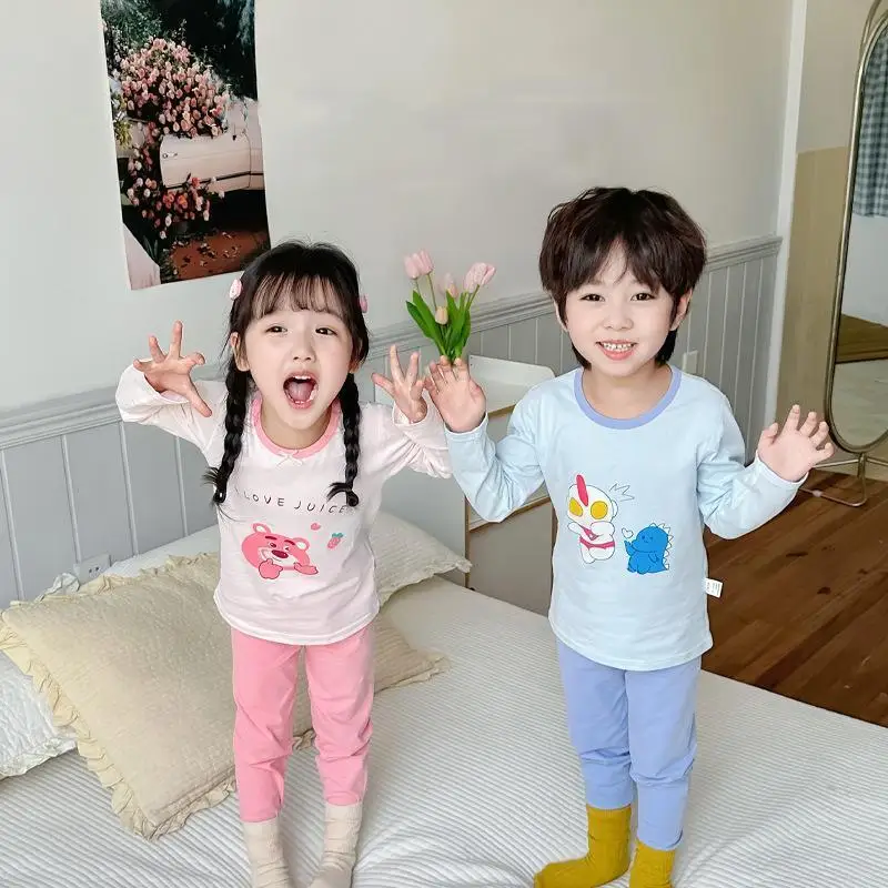 Комплект детской пижамы с длинными рукавами из лайкры и