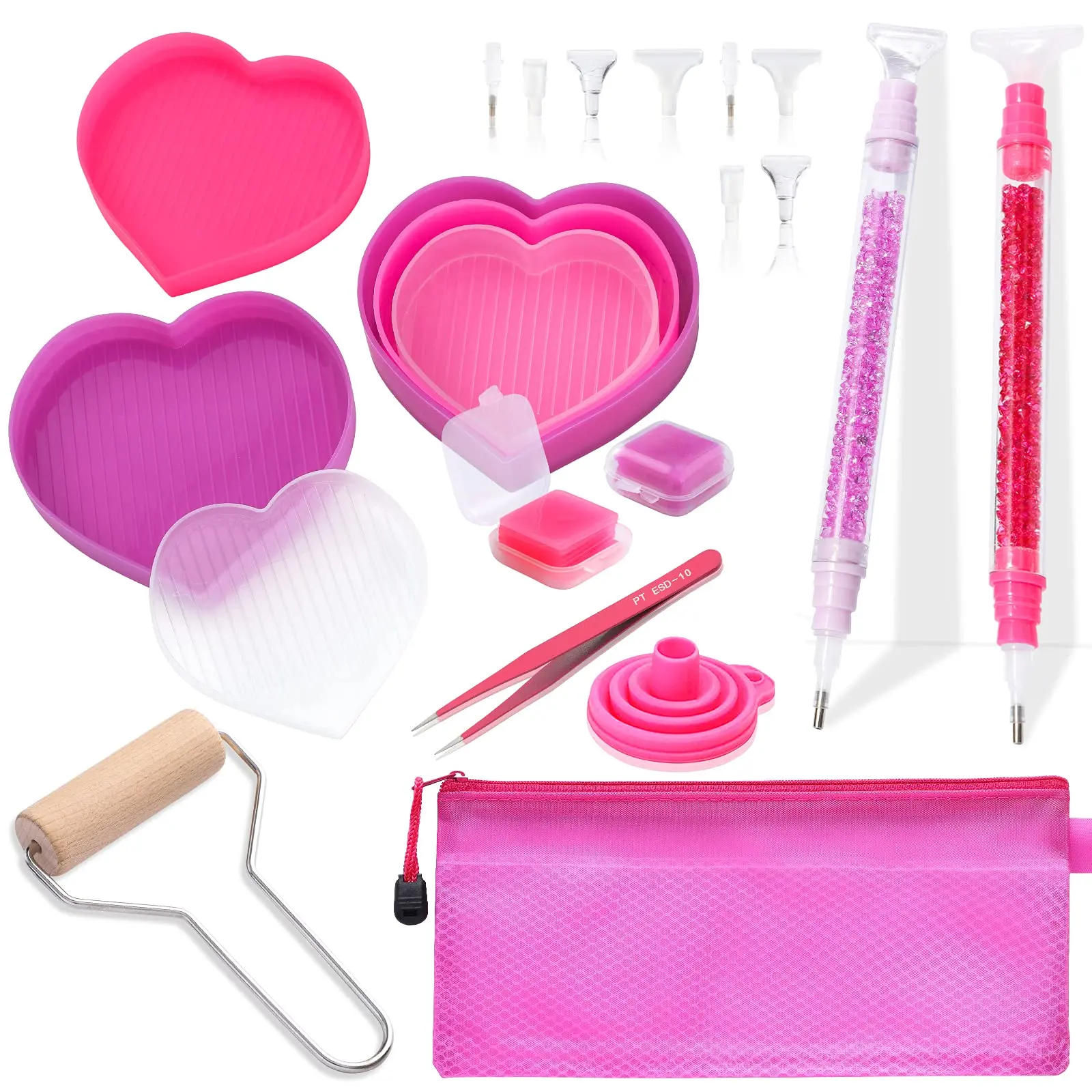 

5D Diamond Painting Tools And Accessories Kits Diamond Embroidery Heart Shaped Point Drill Disc Tweezers Clay Funnel Sets