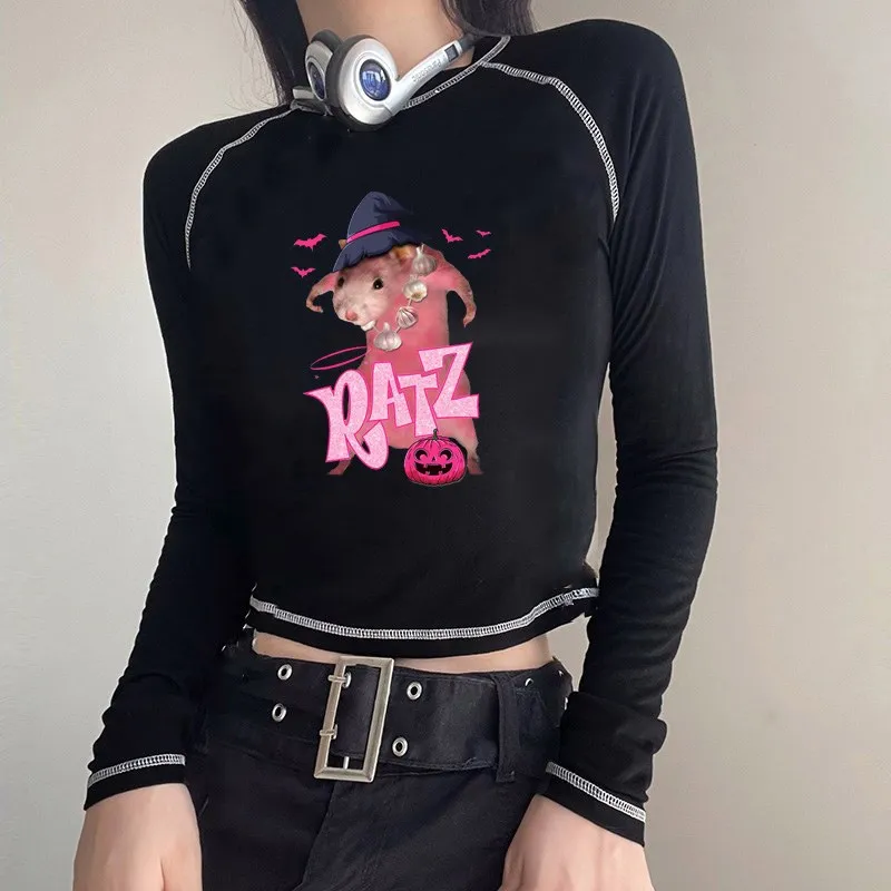 Y2K Женская одежда с розовой мышью футболка надписью топы облегающая летняя