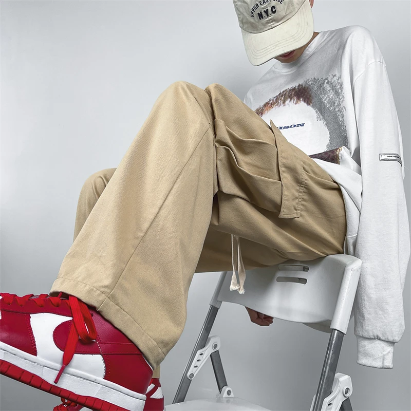 

Japanese Overalls Classic Neutral Ins Trendy High Street Straight Tube Casual Loose Wide Leg Pants Multi Pocket Overalls 2022