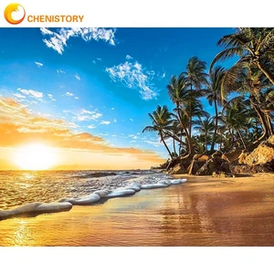 CHENISTORY Painting By Numbers With Frame Acrylic Paint On Canvas Seaside Landscape Picture Paint By Numbers For Adults Diy Gift