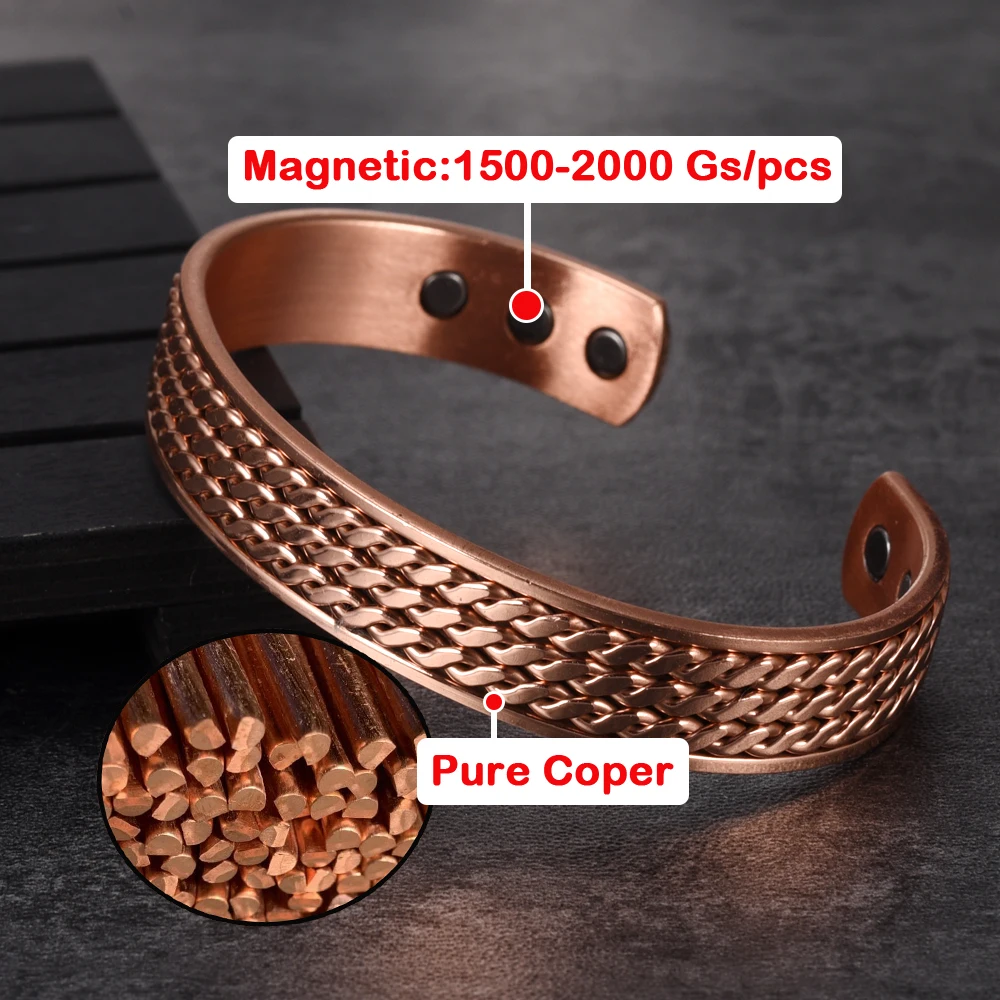 Vinterly браслеты из чистой меди магнитотерапия артрит плетеные регулируемые
