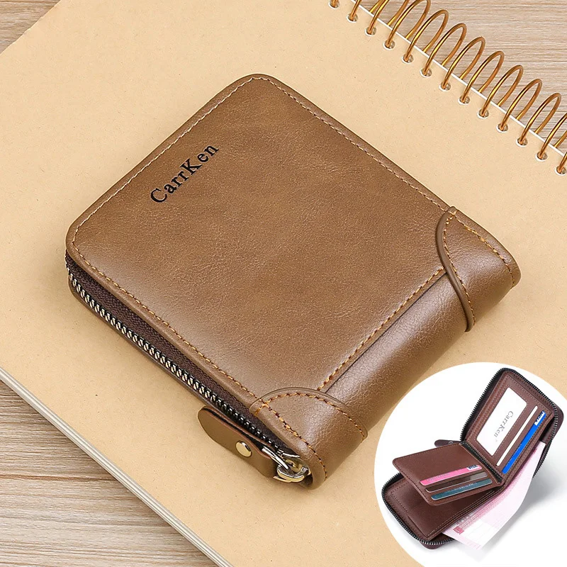 

Men's Leather Wallet Zipper Small Purse Card Holder Man Carteira Masculina Couro Coin Purse Man Porte Monnaie Money Bag
