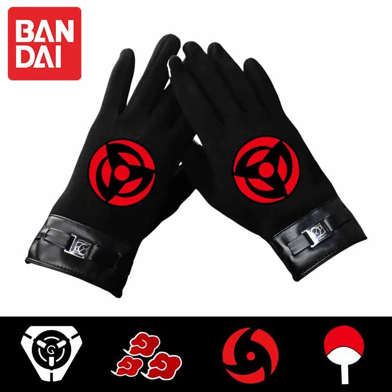 

Naruto Cotton Gloves Anime Tribe Logo Pattern Partial Leather Full Finger Glove Touch Screen Thicken Winter Warm Men Women Gifts