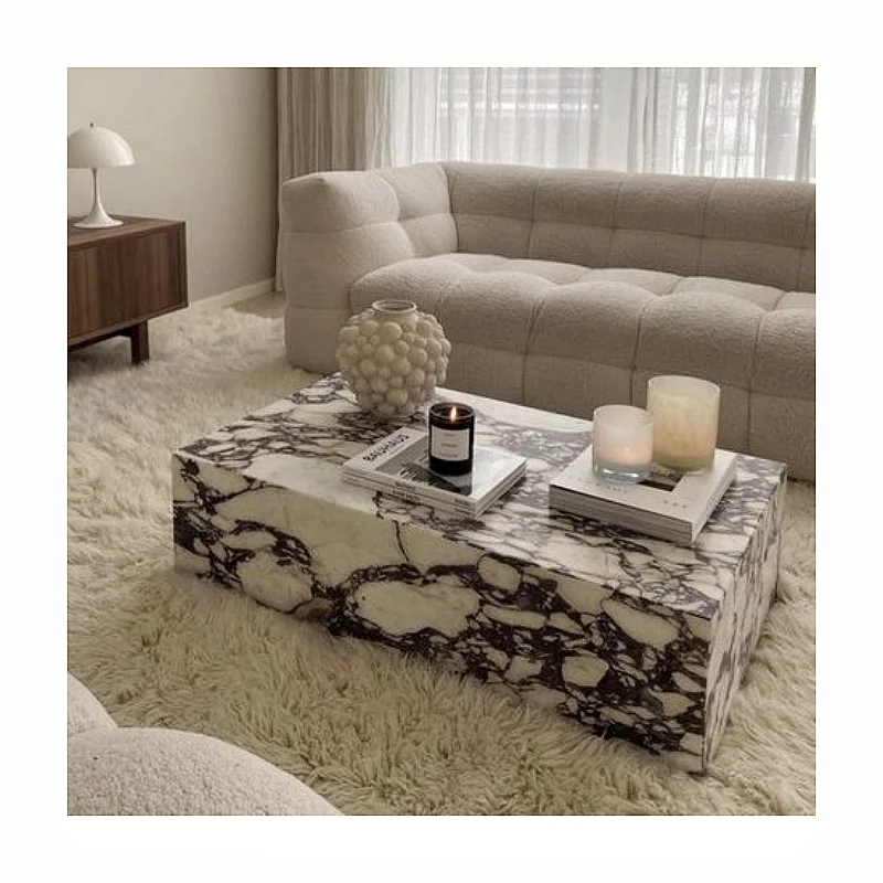 

Stone Furniture Purple Coffee Table Low Plinth Marble Living Room Luxury Natural Customized Calacatta Violet Coffee Table