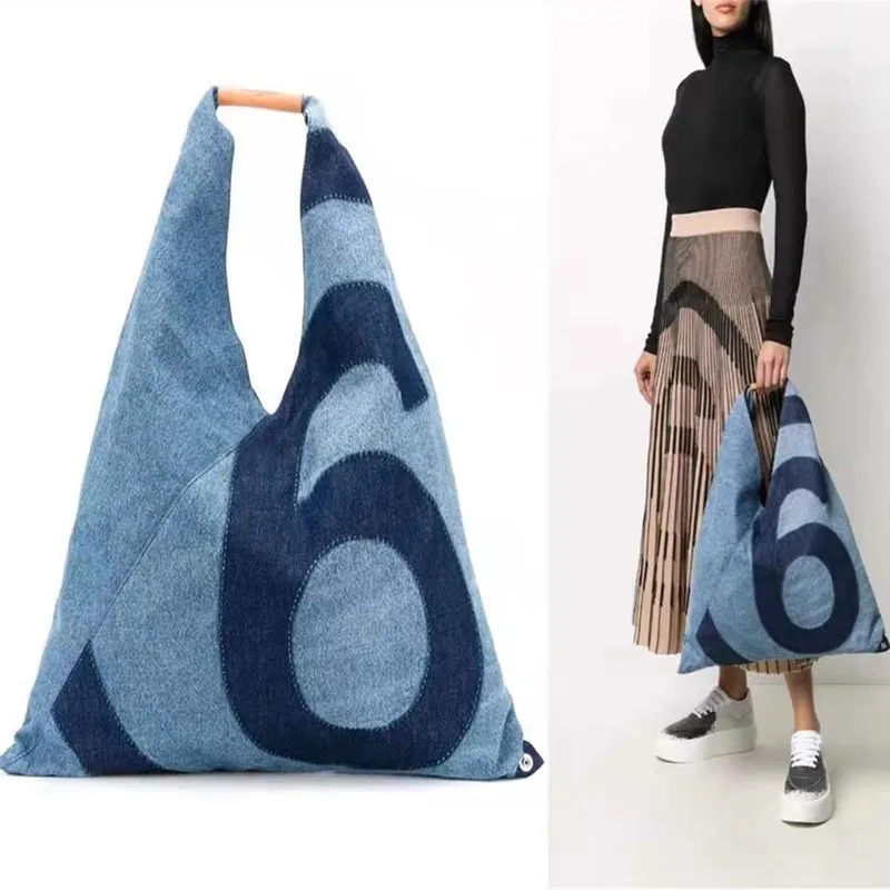 

Luxury Brand MM6 Margiela Shoulder Bags Men's Women's 23SS Blue Denim Handbag Shopping Tote Splicing Simple Logo Fashion Bags