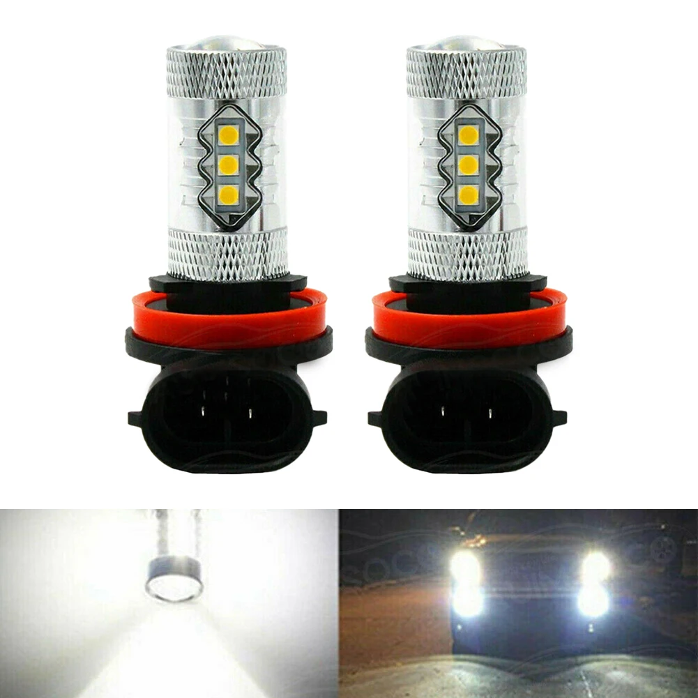 

2pcs H11 LED Fog Light Bulbs White High Power Lamps Bulb DRL Kit 12V 24V 6000K 80W Auto Lamp Leds Light