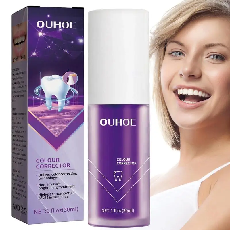 

V34 Whitening Toothpaste 30mll Purple Teeth Whitening Colour Corrector Toothpaste Stain Removal Color Correcting Toothpaste